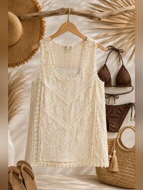 Cream Lace Sleeveless Top